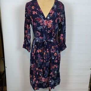 NWT Gap navy floral and polka dot dress with sash, Size 6